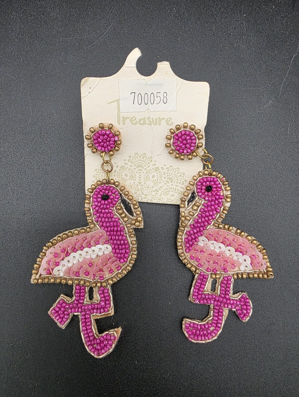 Pink Flamingo Beaded Drop Earrings